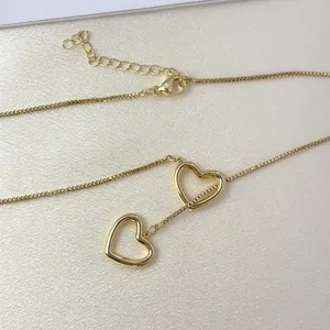 Double Love Heart Pendant Necklace for Women Hollow Designs thumbnail 3