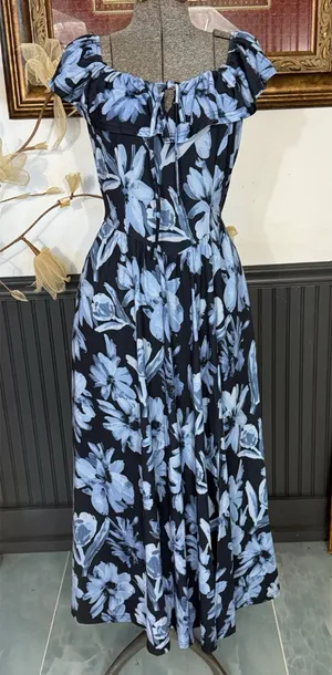 NWT Grace Karin Empire Waist Off Shoulder Floral Maxi Dress ~ Size M 💚🍄 thumbnail 1