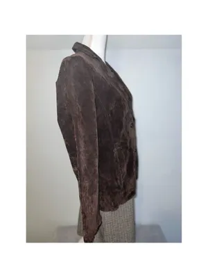 Dark Chocolate Suede 100% Genuine Leather Blazer 10 Espresso thumbnail 2