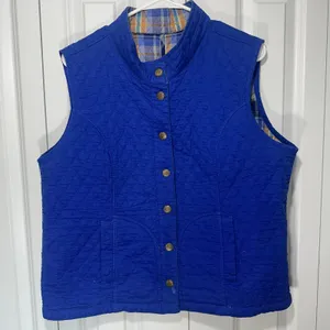 Quilted Reversible Vest Womens L Blue Plaid Grandmacore Eclectic Country Vintage thumbnail 5