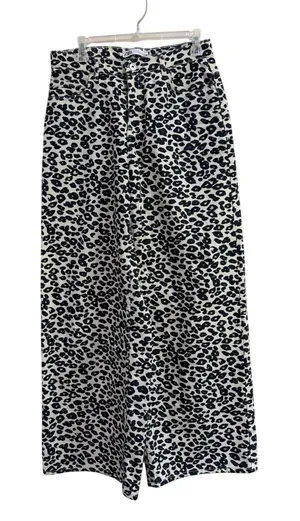 Zara Leopard Print Wide Leg Jeans High Rise Animal Print Denim Size 8 US 40 EUR thumbnail 1