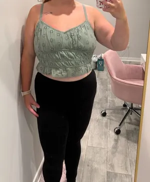 Hollister Sage Green Floral Smocked Crop Cami thumbnail 1