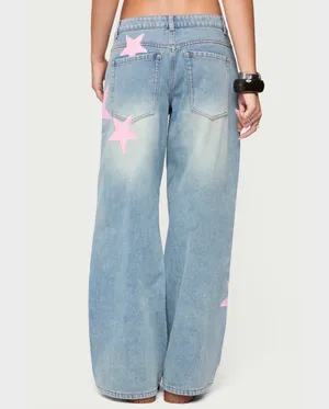 Brand new edikted pink star jeans  thumbnail 5