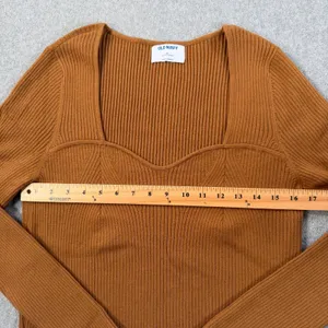 Old Navy Women's XL Brown Ribbed Knit Sweetheart Neckline Long Sleeve Sweater thumbnail 7