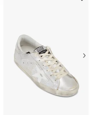 GOLDEN GOOSE Super-Star Iridescent and Glitter Leather Sneakers - Sz 38 - US 7 1/2 These are in good condition with light wear throughout. They are a pretty hard to find but super cute style. They have like holographic leather and glitter areas. Please see pics for details. Metallic leather upper Round toe Lace-up closure White leather star Cushioned insole; unlined Rubber sole Made in Italy thumbnail 2