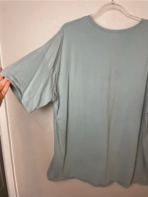 Vici Oversized Distressed Washed Cotton Crewneck Tee in Blue Sage Green Size M/L thumbnail 7
