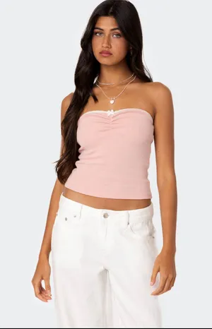 Edikted brand new lacy pink tube top xs with tags thumbnail 1
