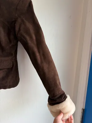 Y2K leather suede bomber jacket with fuzzy lining size small Brown thumbnail 4