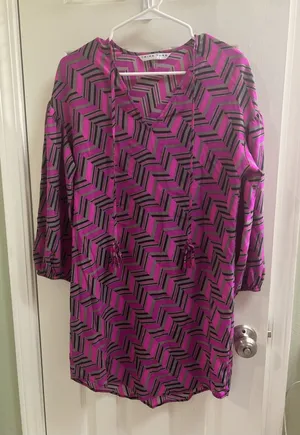 Trina Turk Dress Sz‎ 2 Women's Pink Black Silk Sheath Elegant Work Church Shirt thumbnail 1