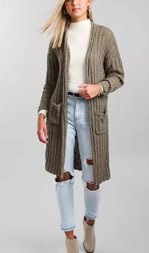 BKE Ribbed Popcorn Cardigan Sweater thumbnail 1