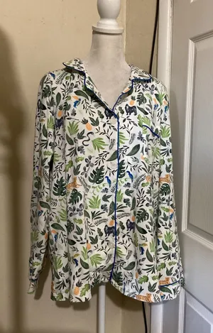 BedHead Pajamas Womens Large Tropical Jungle Print Cotton Sleep Shirt Top L thumbnail 1