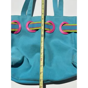 Vintage Polo Ralph Lauren Summer Canvas Tote Bag Purse Pink/Fuchsia & Blue thumbnail 9
