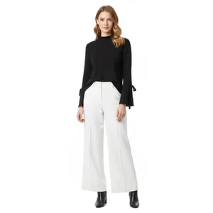 Fate Black Ribbed Knit Long Bell Sleeve Mock Turtleneck Sweater Top L thumbnail 7