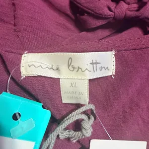 Mine Britton Womens XL Plum V-Neck Smocked Hem Tie Back Long Sleeve Blouse thumbnail 3