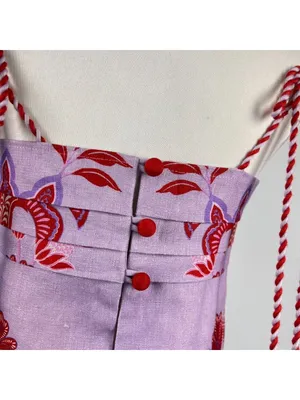 NWOT Linen Floral Tie Spaghetti Strap Pleated Layered Mini Dress Purple Size M thumbnail 8