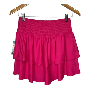 Cabana by Crown &‎ Ivy Mini Skirt Womens Medium Power Pink Smocked Tiered Ruffle thumbnail 4