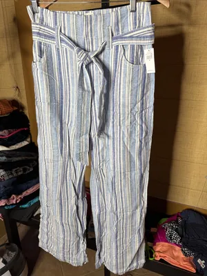 NWT GAP Linen Blend Blue White Stripe Wide Leg Tie Waist Pants Size 6 thumbnail 3