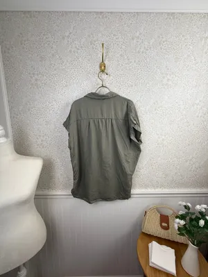 Quince Olive Green Vintage Wash Tencel Short Sleeve Camp Shirt - Size - Medium thumbnail 6