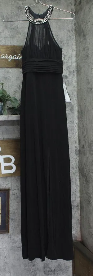 Speechless Juniors Embellished Ruched Cutout Gown Dress Black 0 thumbnail 1