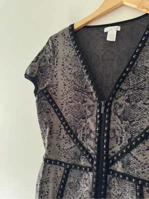 CACHE Black Studded Snake Print Bodycon Sheath Dress thumbnail 3