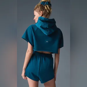 ALO Yoga NWT In The Air Short Sleeve Cropped Hoodie Eclipse Blue Size M thumbnail 2