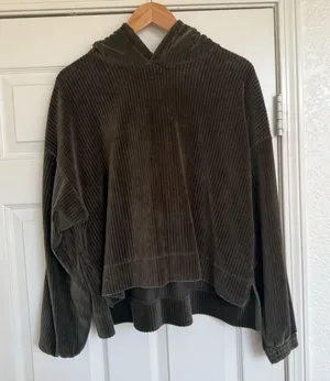 Aerie Groove on Offline Oversized Ribbed Olive Green pullover Sweater Hood M thumbnail 5