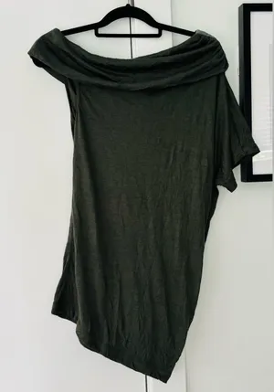 Maria Valentina Dark Olive Green Crinkle Fabric asymmetrical size small one slee thumbnail 1