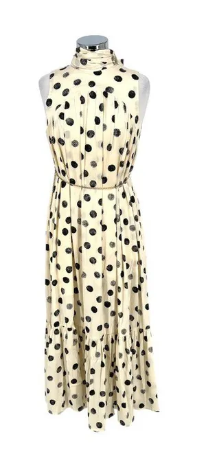 Urban Daizy Maeve Retro Polka Dot Sleeveless Dress Cream Black Size Medium NWT thumbnail 1