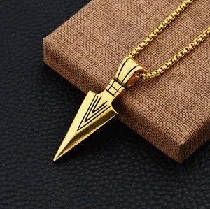 Gold Arrowhead Mens Arrow Pendant Necklace 24" Chain - Native American Style thumbnail 5