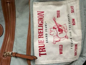 Denim Backpack True Religion Buddha Multi Pocket Light Blue Y2K Streetwear thumbnail 5