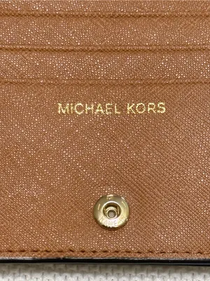 Michael Kors Brown Pebbled Leather Card Holder with Gold Logo thumbnail 7
