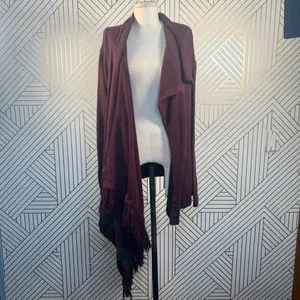 CAbi Port Wine‎ Fringe Wrap Cardigan Sweater thumbnail 5