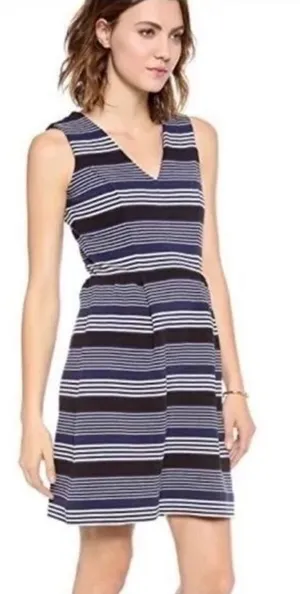 MADEWELL Striped Gallerist Pointe V Neck‎ Stripes Dress Blue Sz XS thumbnail 1