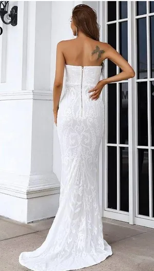 Gorgeous White Strapless Sequin Gown thumbnail 5