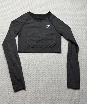 Gymshark Vital Seamless Long Sleeve Crop Top Gray Marl Womens Small Thumbholes thumbnail 1