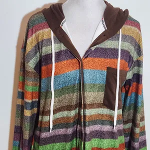 Exclusive Colorful Striped Hoodie NWT Sz Medium Women's Oversized Stripe Shacket thumbnail 3