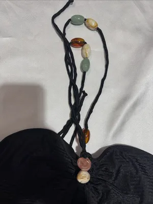 Strapless Black One-Piece Bodysuit with Beaded Halter Detail thumbnail 3
