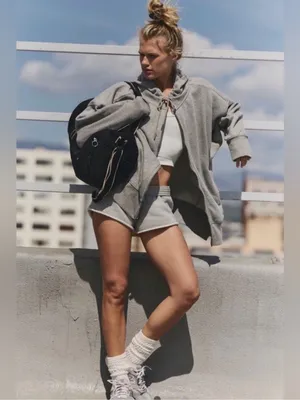 Free People Sprint To The Finish Zip Up Hoodie Small nwt Heather grey thumbnail 4