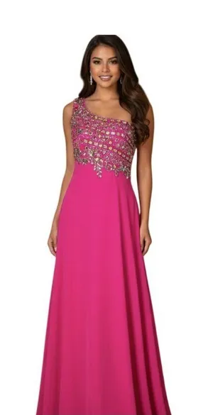 NWT Envious Couture Jeweled One Shoulder Formal Prom Gown 8 Barbiecore Pageant thumbnail 1