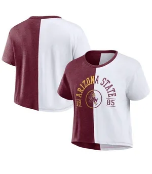 NCAA Arizona State Sun Devils Women's Split Color Block Cropped T-Shirt Size S thumbnail 1
