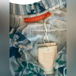 💃🏻Oliphant Blue Floral Balloon Sleeve Dress XS NWT Striped Boho‎ Resort Mini👗 thumbnail 4