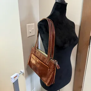 Ellington Dark Brown Leather Shoulder Purse Bag Zip Top Neutral Natural‎ Minimal thumbnail 9