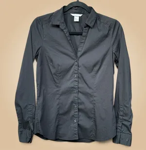 H&M Button-Up Shirt | Black, 8 thumbnail 1