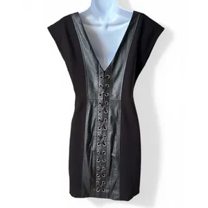 Boston Proper Black Leather Ribbon Tie Back Dress Size 6 Vintage Y2K thumbnail 2
