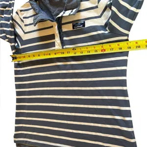 LL Bean Rugby Henley Long Sleeve Cotton Top Blue White Stripes Womens Size Small thumbnail 7