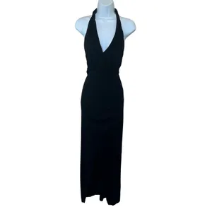 IRO Black Halter Gown XS Cocktail Ruched Maxi Dress Plunging Bodycon $365 FLAW thumbnail 7