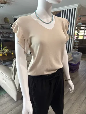 Loft Ruffle Flutter Sleeve V-Neck Knit Top thumbnail 1