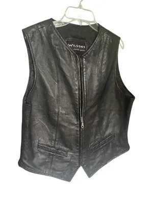 Wilsons The Leather Experts Sleeveless Vest Full Zip L Black Moto thumbnail 1