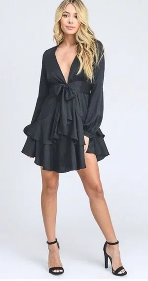 Storia Emerald Green Jacquard V-Neck Ruffle Mini Dress Small 857 thumbnail 1