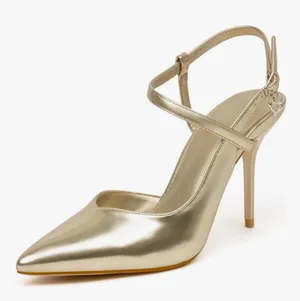 NEW Gold Ankle Strap Closed Pointed Toe Pumps Slingback Heel Comfortable 8 thumbnail 1